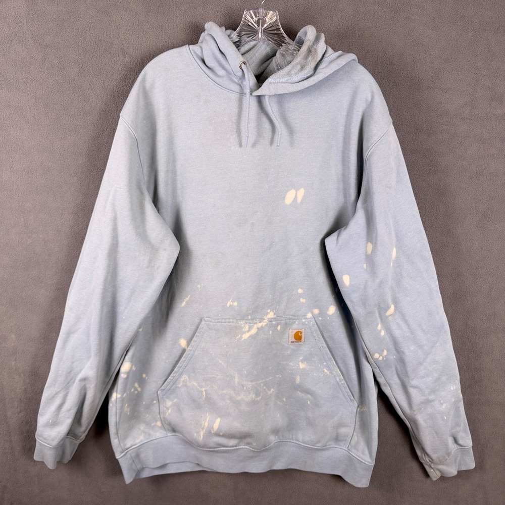 Carhartt Hoodie Mens XLT Blue Loose Fit Fleece Pullover Sweatshirt Read!